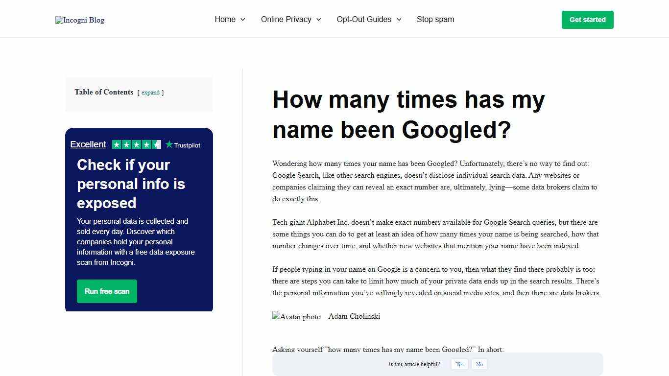 How many times has my name been Googled? [2026] Incogni
